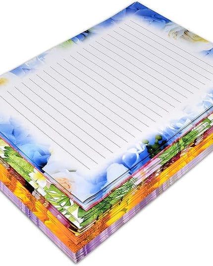 Gift Boutique 120 Pack Floral Lined Stationery Paper Letterhead Sheets, 8.5" X 11", 6 Flower Designs, Double Sided, Writing Printing Crafting Supplies