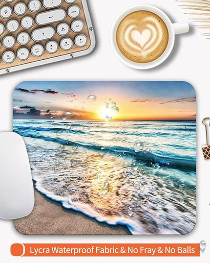Square Mouse Pad Beach Sunset, Personalized Premium-Textured Custom Mouse Mat Design, Washable Mousepad Cloth, Non-Slip Rubber Base Computer Mouse Pads for Wireless Mouse