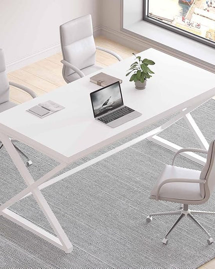 IBF White Computer Desk, Modern Home Office Desk for Writing Work Study, Simple Wooden Metal Pc Gaming Desk in Bedroom, Executive Laptop Workstation Computer Table, White Oak, 55 Inch