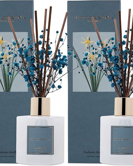 Cocorrína Premium Reed Diffuser Set with Preserved Baby's Breath & Cotton Stick Cashmere Vanilla 2 Packs, 6.7oz Scent Fragrance Oil Diffuser for Bedroom Bathroom Home Décor