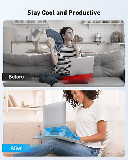 AboveTEK Adjustable Laptop Lap Desk, 3 Ergonomic Angles, PU Leather Non-Slip Surface, Heat Shield, Retractable Mouse Pad, Portable Laptop Lap pad for Bed, Sofa, Travel (Light Gray)