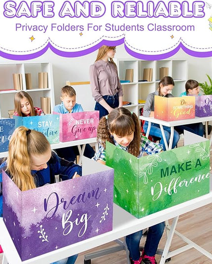 Honoson 24 Pcs Bulk Inspirational Privacy Folders for Students Cardboard Test Privacy Boards Motivational Words Desk Dividers Shield for Classroom School Study Supplies, 6 Styles(Watercolor)