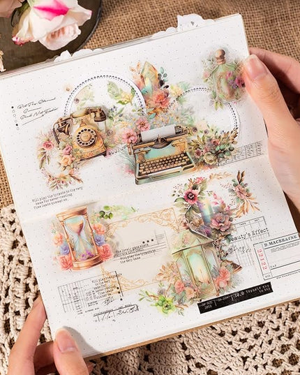 MiyouLuna 240Pcs PET Scrapbook Stickers Vintage Floral Designs for Scrapbooking DIY Crafts Waterproof Journaling Supplies Junk Journal Ephemera with Storage Organizer