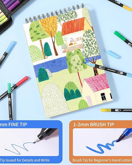 Dual Tip Markers, Brush Art Markers Set with Fine Tip and Brush Tip for Adult Coloring Book, Hand Lettering, Calligraphy & Drawing, Professional Art Supplies Kit for Adults (168 Colors)