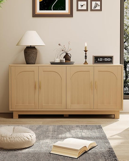 Maggym 63" Sideboard Buffet Cabinet with Storage, 4-Door 2-Tier Storage Cabinet, Multi-Use Organizer for Living Room & Dining Room, Oak