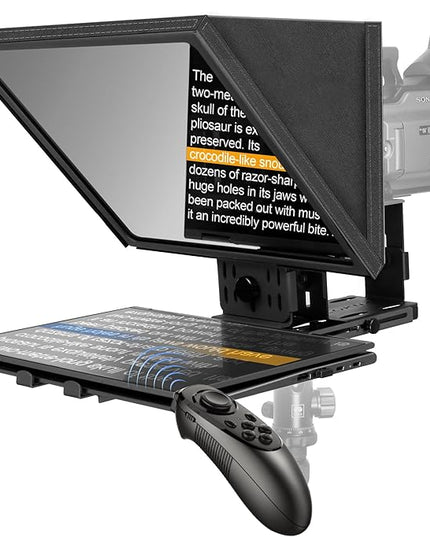 16-Inch Professional Teleprompter with Tempered Optical Glass, All-Metal Design, Remote Control & App Support, Works with Phones, Tablets, and Cameras