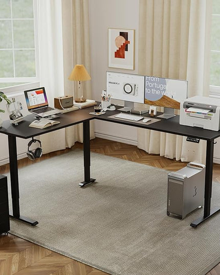 Agilestic L-Shaped Standing Desk Adjustable Height, Electric Corner Standing Desk, Sit Stand Up Desk, 75x61 inch Sit Stand Computer Table, Black