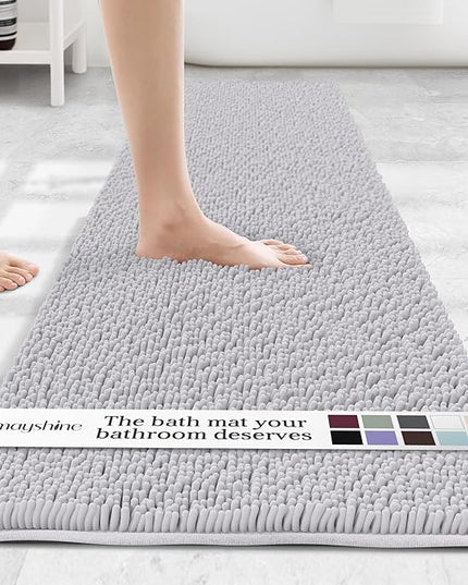 MAYSHINE Plush Shaggy Chenille Bath Mat | Extra Soft, Super Absorbent, Non-Slip Bathroom Rug | Fluffy Microfiber, Area Rug Sets for Bathroom Floor, Kitchen, Living Room | 71"x31" | White