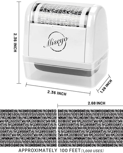 Miseyo Wide Identity Theft Protection Roller Stamp Set - White (3 Refill Ink Included)