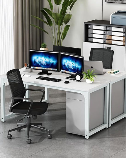 NSdirect Large Office Desk for Home Office, Large 63” Computer Desk Table, Wide Writing Study Desk for 2 Person, Metal Sturdy Frame Thicker Steel Legs,Warm White