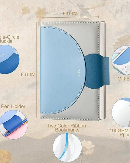 CAGIE Lined Journal for Women, 100GSM 192 Pages Leather Journals for Writing with Buckle Closure ,A5 Hardcover Diary Journaling Notebooks for Business Work School Note Taking 5.9"x8.59 (Serenity Blue)