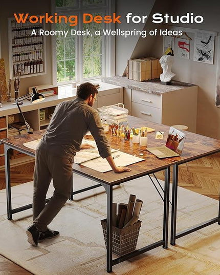 PRAISUN 47 X 24 Inch Computer Desk with Deeper Desktop, Gaming Office Writing Work Desk for Home Office, Study, Bedroom, Work from Home, Metal Frame, Rustic Brown