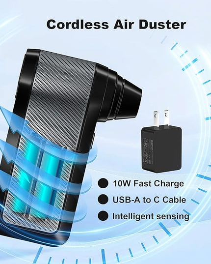 SDFM Compressed Air Duster, 125000RPM Electric Air Duster with Brushless Motor, Contains Multiple nozzles, for Cleaning Keyboard & PC. 3 Adjustable Gears, Rechargeable mini Blower for Car Detail