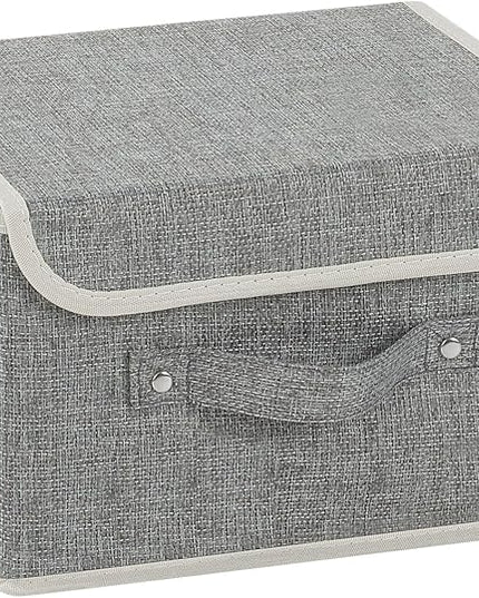Storage Boxes, Collapsible Storage Bins with Lids, Cotton and linen cloth Storage Baskets with Handle, for Books, Closet, Bedroom, Home, 10.2x7.9x6.7 in, Grey