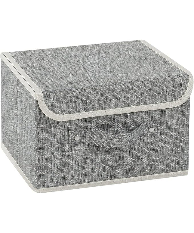 Storage Boxes, Collapsible Storage Bins with Lids, Cotton and linen cloth Storage Baskets with Handle, for Books, Closet, Bedroom, Home, 10.2x7.9x6.7 in, Grey