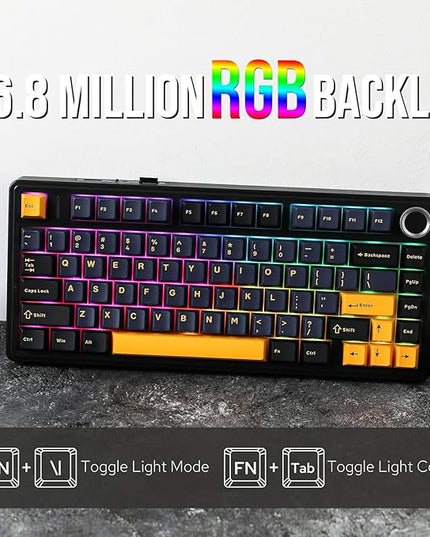 EPOMAKER x Aula F75 Gasket Mechanical Keyboard, 75% Wireless Hot Swappable Gaming Keyboard with Five-Layer Padding&Knob, BT/2.4GHz/USB-C, RGB (Black, Ice Vein Switch)