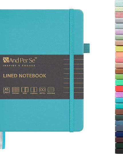 &And Per Se Lined Journal Notebook, 160 Pages, A5 5.7 x 8 inches College Ruled Thick Paper Notebook Journals for Writing, Hardcover Notebooks for Women Men Office School (1 Pack, Cerulean Blue)