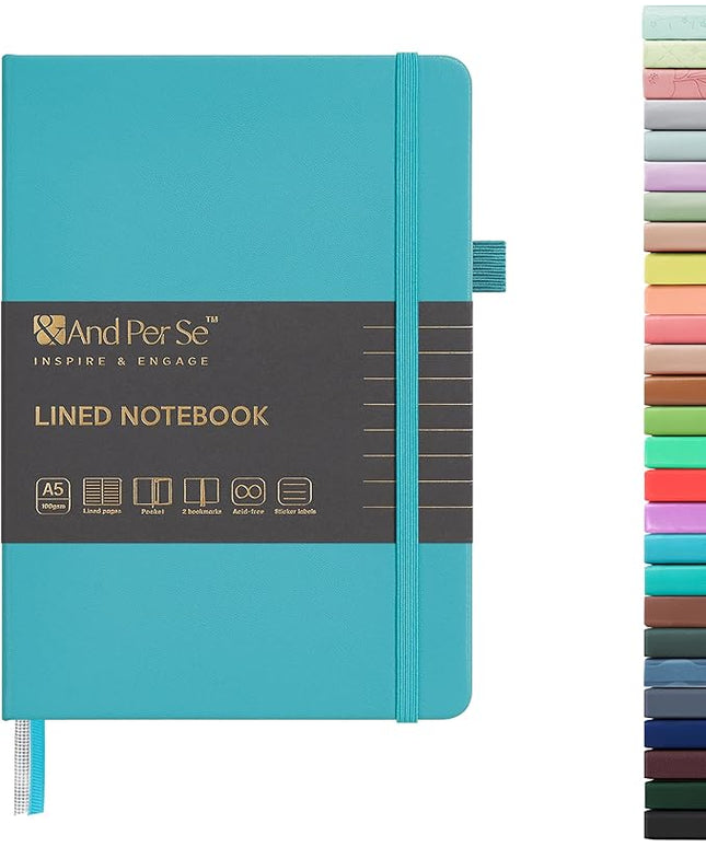 &And Per Se Lined Journal Notebook, 160 Pages, A5 5.7 x 8 inches College Ruled Thick Paper Notebook Journals for Writing, Hardcover Notebooks for Women Men Office School (1 Pack, Cerulean Blue)