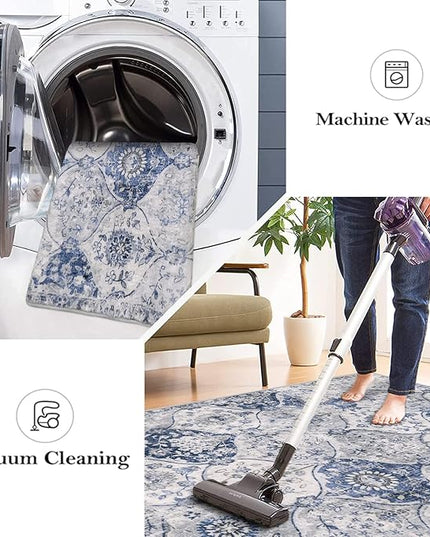 Lahome Moroccan Trellis Washable Small Area Rug, 3x5 Area Rug for Bedroom Living Room, Non-Slip Oriental Accent Throw Carpet for Kitchen Office Entryway Bathroom Office, White/Royal Blue