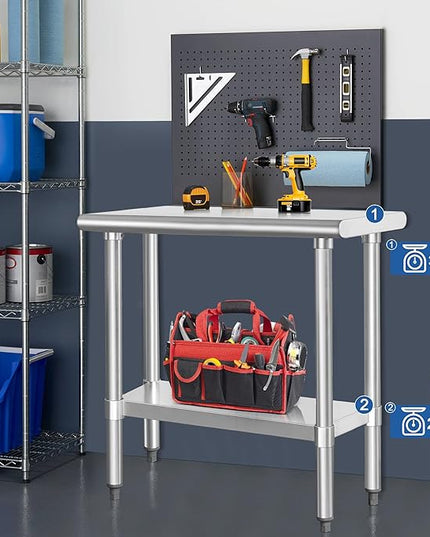 HARDURA Stainless Steel Work Table Commercial 18×36 Inches Kitchen Prep Table and Heavy Duty Commercial Workbench NSF 430 with Undershelf and Galvanized Legs