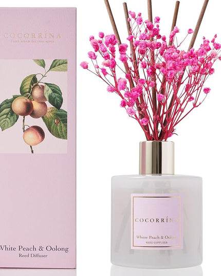 Cocorrína Reed Diffuser Sets - 6.7 oz. White Peach& Oolong Scented Diffuser with 8 Sticks Home Fragrance Reed Diffuser for Bathroom Shelf Decor