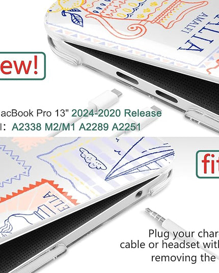 DONGKE Compatible with MacBook Pro 13 inch Case 2024 2023-2020 Release A2338 M2/M1 A2251 A2289 with Retina Display & Touch ID, Plastic Hard Shell & Keyboard Cover & Screen Film - Italy Stamp