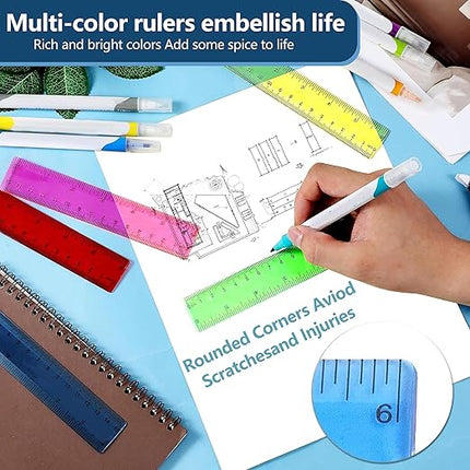 30Pcs 6 Inch Rulers with Inches and Centimeters in Bulk，Plastic Ruler in Assorted Colors, Clear Ruler, Transparent Rulers Bulk for Students Back to School Office Supplies(30Pcs)