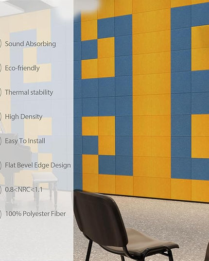 12 Pack Acoustic Panels Self Adhesive Sound Proof Foam, High Density Sound Acoustic Panel, 12X12X0.4 Inch Square Panels in Home, Office, Reccording Room, Studio,and more(Orange)