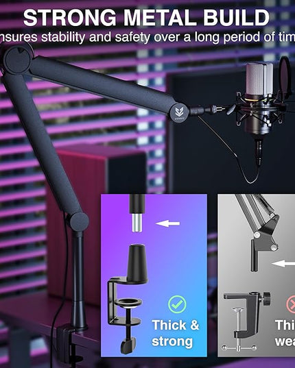 Sensic SA-30 Microphone Boom Arm, 360° Rotatable Mic Stand with 6 inch riser, Microphone Holder with 1/4", 3/8" and 5/8" Adapters, Professional Microphone Arm with Accessories, Mic Boom Arm Black