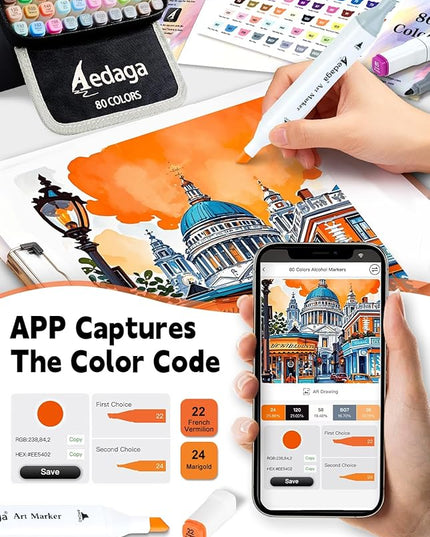 YHC 168 Colors Alcohol Markers for Artists, Free APP for Coloring, Dual Tips Alcohol-Based Markers for Drawing,Painting and Sketching, Great Gift Idea for Adults