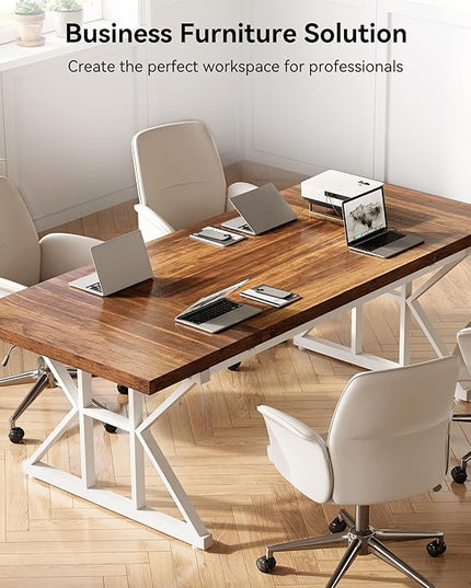 LITTLE TREE 70.8-Inch Large Executive Desk, Modern Computer Office Desk, Wooden Writing Desk Study Table for Home Office
