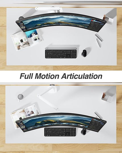 AVLT Single 17"-45" Monitor Arm Desk Mount Premium Mechanical Spring fits One Flat/Curved/Ultrawide Monitor Full Motion Height Swivel Tilt Rotation Adjustable, White