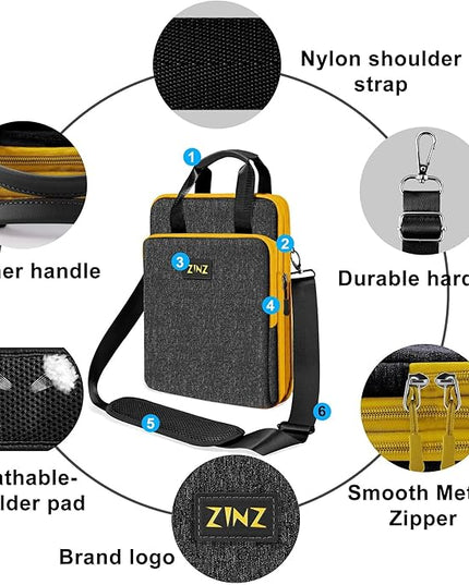 ZINZ 12.3-13 Inch Travel Laptop Shoulder Bag with Expandable Compartment and Valuables Compartment -Black-Yellow edge