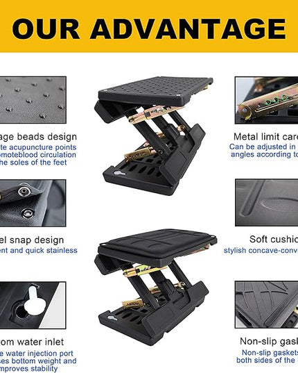 Adjustable Foot Rest Under Desk - Ergonomic Office Foot Stool with Massage, Leg Rest for Desk, Anti-Slip Design for Home & Work, Improves Posture (PB-Black)