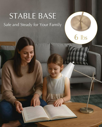 HarvestLand HaloBar Brass Desk Lamp Home Office – White Industrial Table Lamp with Solid Base for Office, Reading Lamps for Bedside Table, Study and Reading Task Lamp, Gifts for Adults