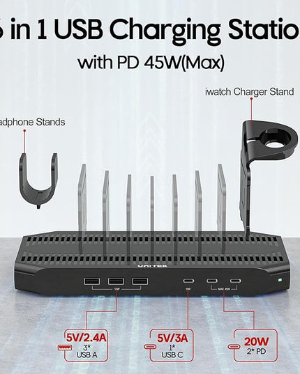 Unitek USB-C Charging Station for Multiple Devices - Multi Type C Charger Dock with 2 X PD 20W & USB-C Port, Device Organizer Fast Charge Docking for iPhone, iPad, Samsung, Tablets and More