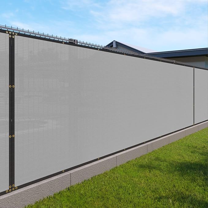 Windscreen4less Privacy Fence Screen Heavy Duty Windscreen Fencing Mesh Fabric Shade Net Cover with Brass Grommtes for Outdoor Wall Garden Yard Pool Deck, 6'x242' Light Gray