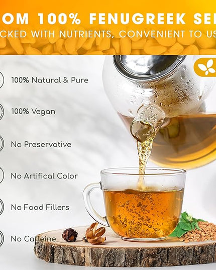FreshDrinkUS, Premium 75 Fenugreek Tea Bags, 100% Natural & Pure from Fenugreek. Fenugreek Herbal Tea. Made with Natural Material Tea Bags. No Sugar, No Caffeine, No Gluten, Vegan.