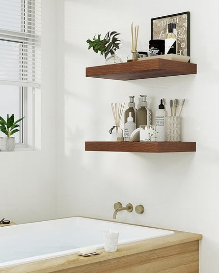 Heimlove 12" Deep Floating Shelves for Wall, 24 Inch Shelf Bathroom Shelves Set of 1, Mounted Shelves for Books Living Room Laundry Room Bedroom Kitchen Home Office, Walnut