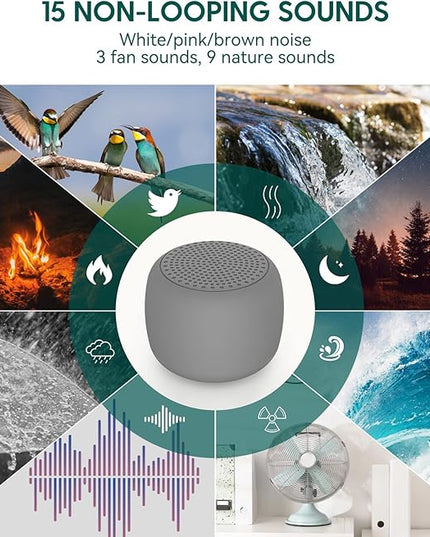 Babelio White Noise Sound Machine for Adults Kids Baby, Mini, 15 Non-looping Sounds, Timer, Memory Function, Easy to Pocket and Travel Gray