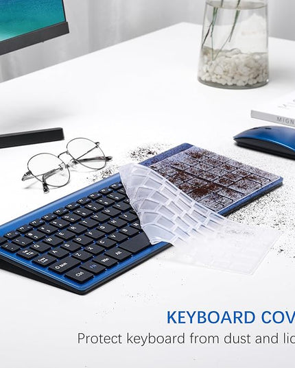TopMate Wireless Keyboard and Mouse Ultra Slim Combo, 2.4G Silent Compact USB Mouse and Scissor Switch Keyboard Set with Cover, 2 AA and 2 AAA Batteries, for PC/Laptop/Windows/Mac - Blue Black