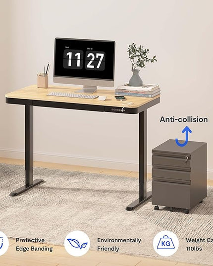 FLEXISPOT Comhar Electric Standing Desk with Drawer Desktop & Adjustable Frame w/USB Charge Ports (Bamboo-Look Laminate/Black, Wood)