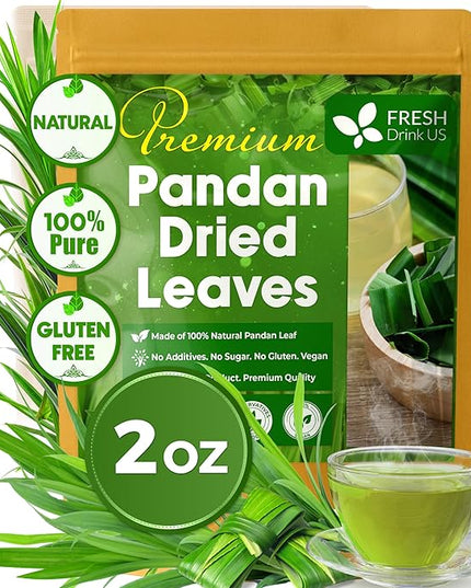 FreshDrinkUS, Premium 2oz Natural Pandan Leaves Dried, 100% Pure Dried Pandan Leaves, Pandan Leaf Tea, No Additives, No Caffeine, Vegan (2 oz Dried Leaves)