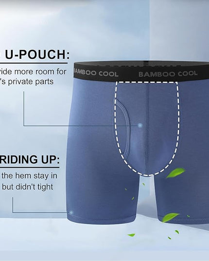 BAMBOO COOL Men's Ultra Breathable Underwear,No Riding Up Boxer Briefs with ComfortFlexible Waistband,Multipack