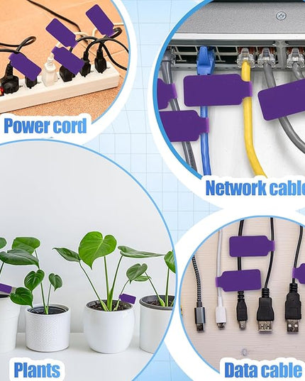50 Pieces Cord Labels Self-Adhesive Nylon Cable Labels Tags Waterproof Wire Cable Tags or Electronics Office Computers Management and Identification (Purple)