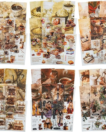 MiyouLuna 6Pcs Coffee Sticker Books, PET&Washi Stickers for Scrapbooking, DIY Crafts, Journaling Supplies & Junk Journal Ephemera