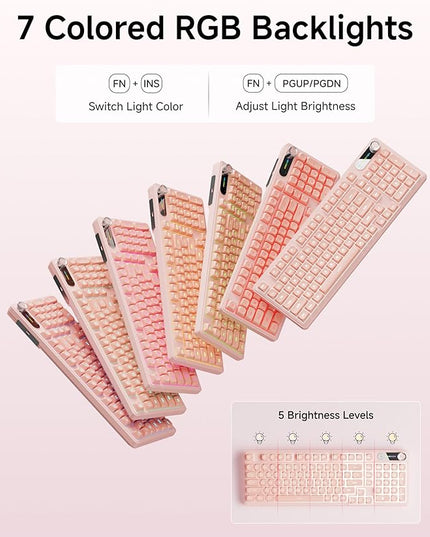 C98 Wired Keyboard and Mouse Combo, Wired Computer Keyboards with Wrist Palm, Double-Shot Keycaps, Silent RGB Backlight Keyboard for Windows/MAC/PC (Creamy Pink)