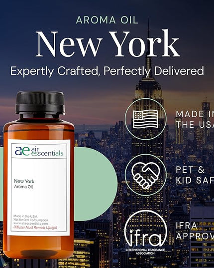 New York Aroma Oil, Essential Oils Blend for Diffusers & Scent Machines, Elegant Cedarwood & Spicy Clove, Aromatherapy, Cold Air Diffuser Compatible, 300 mL