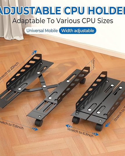 AGPTEK CPU Stand, Computer Tower Stand Adjustable Length(15.7"-20")and Adjustable Width (6.3"-11.8") with 2 Locking Wheels and 2 Caster Wheels, UPC Steel Rolling Stand Computer Stand for Desktop Tower