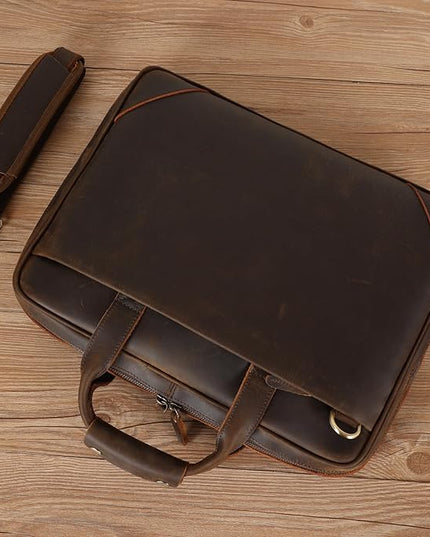 Leather Slim Briefcase for Men 15.6" Laptop Crossbody Messenger Bag Business Work Lawyer Attache Case